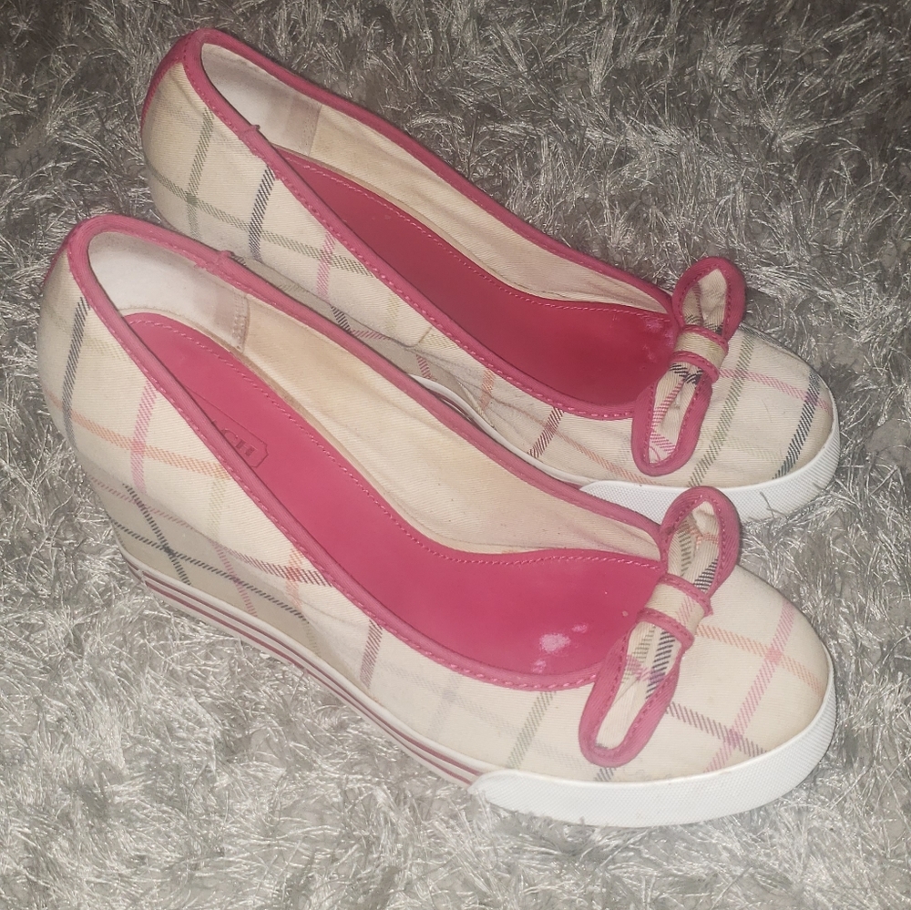 Coach multicolor plaid wedge shoe